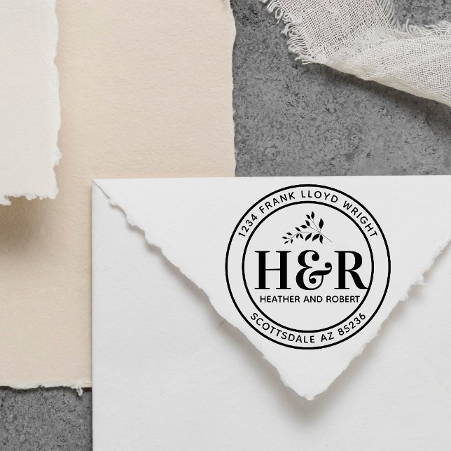 Custom Wedding Monogram Return Address Round Self-inking Stamp (Creator Uploaded)