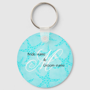 Custom Wedding Monogram Turquoise Starfish Keychain