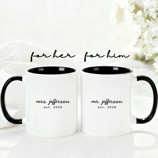 Custom Wedding Mug Gift for Couples and Newlyweds (Custom Mr and Mrs Mug Gift for Wife, Husband, Newlyweds, Anniversary, & Bridal Party)