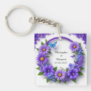 💐 Custom Wedding Name Gift For Floral Keepsakes Keychain