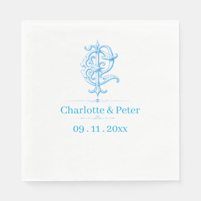 Custom Wedding Names & Date | Luxury Reception Napkin (Front)