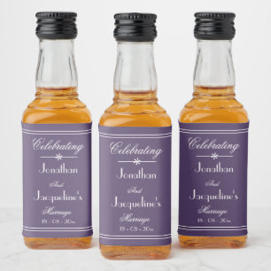Custom Wedding Names Dusty Purple Mini Liquor Bottle Label