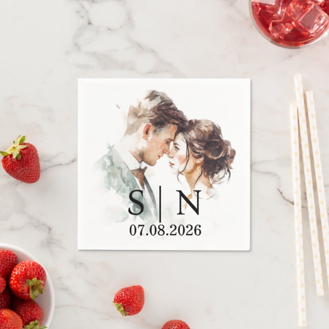 Custom Wedding Napkin – Photo, Initials & Date (Insitu)