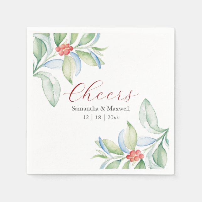 Custom Wedding Napkins Christmas Leaves (Front)