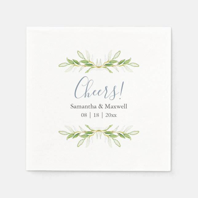 Custom Wedding Napkins Simple Green Leaves (Front)