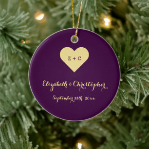 Custom Wedding Newlywed Monogram Heart Anniversary Ceramic Ornament