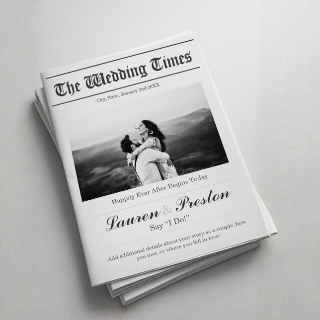 Custom Wedding Newspaper - Fun Guest Activity Book Invitation (Newspaper Wedding - Party Games Crossword)
