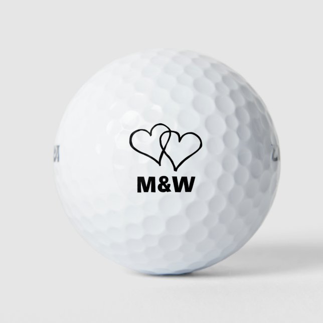 Custom wedding party favour golf balls with hearts (Front)
