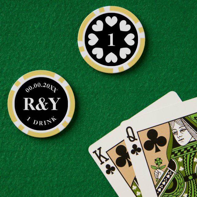 Custom wedding party poker chips for drinks at bar (Poker Table (Double))