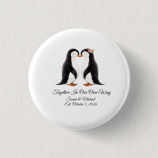 Custom Wedding Penguin Couple  1 Inch Round Button (Front)