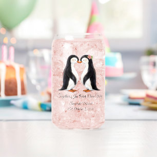 Custom Wedding Penguin Couple Can Glass