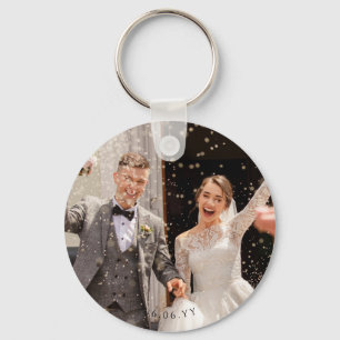 Custom Wedding Photo and Date Double Sided Keychain
