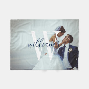 Custom Wedding Photo and Monogram Fleece Blanket