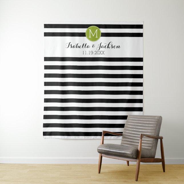 Custom Wedding Photo Backdrop Bride Groom Monogram Tapestry (In Situ)