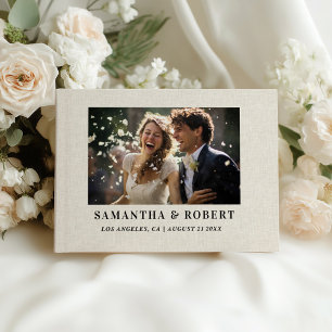 Custom Wedding Photo Beige Linen Guest Book
