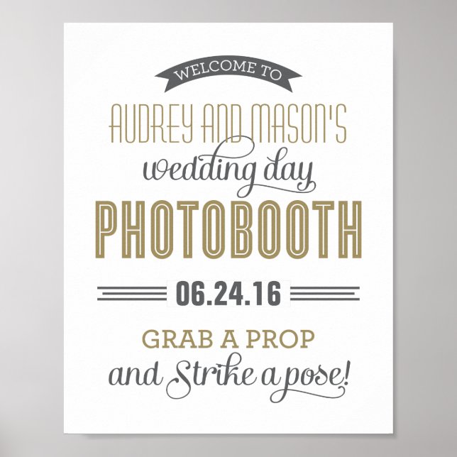 Custom Wedding Photo Booth Sign | Antique Gold (Front)