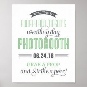 Custom Wedding Photo Booth Sign Mint Green Grey