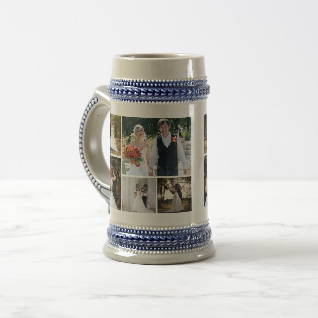 Custom Wedding Photo Collage Beer Stein (Front Left)