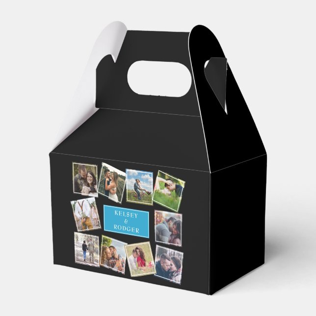 Custom Wedding Photo Collage Black  Favor Box (Front Side)