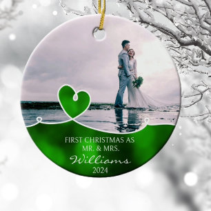 Custom Wedding Photo First Christmas  Ceramic Ornament