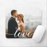 Custom Wedding photo Love script Mouse Pad<br><div class="desc">Add a touch of romance to your daily tasks with the Custom Wedding Photo Love Script Mouse Pad. This personalized and heartwarming mouse pad is a wonderful way to keep your cherished wedding memories close, making it a perfect addition to your workspace or as a thoughtful gift for newlyweds. The...</div>