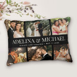 Custom Wedding Photo Modern Chic Stylish Elegant   Accent Pillow<br><div class="desc">Elegant and modern wedding keepsake,  this custom name and date photo collage design makes a beautiful display for your favourite pictures of your special day. Great gift for newlyweds or anniversaries! This is the black version.</div>