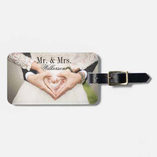 Custom Wedding Photo Monogram Luggage Tag (Front Horizontal)