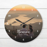 Custom Wedding Photo Monogrammed Large Clock<br><div class="desc">Create a special one of a kind round or square wall clock personalized with your wedding photo, name monogram and established date. The design features simple modern fonts overlaid onto your full bleed photo. Use the design tools to choose any fonts and colours to match your own home decor style....</div>