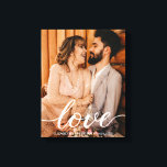 Custom Wedding Photo Names Date Love script Canvas Print<br><div class="desc">Customize this photo wrapped canvas with up your favourite wedding photography from the best day ever. With a 'love' script in a modern handwritten style that's both elegant and classic. Personalize with your names and wedding date. A perfect keepsake. Cherish the memories of your special day forever with this Custom...</div>