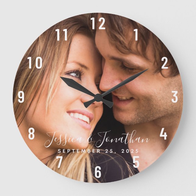 Custom Wedding Photo Personalized Anniversary Large Clock (Front)