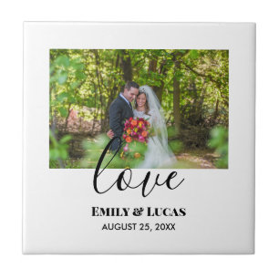 Custom Wedding Photo Simple Elegant Calligraphy Tile