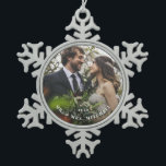 Custom Wedding Photo Snowflake Ornament<br><div class="desc">Simple and pretty this minimalist typography "first married Christmas" ornament is easy to personalize with a favourite photo,  year and joint surname.</div>