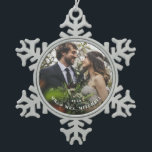 Custom Wedding Photo Snowflake Ornament<br><div class="desc">Simple and pretty this minimalist typography "first married Christmas" ornament is easy to personalize with a favourite photo,  year and joint surname.</div>
