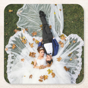 Custom Wedding Photo Square Paper Coaster