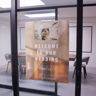 Custom Wedding Photo Welcome Modern White Script Window Cling