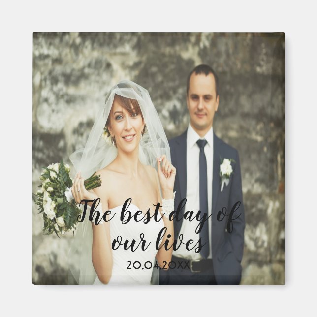 Custom wedding photo with text date black letters magnet (Front)