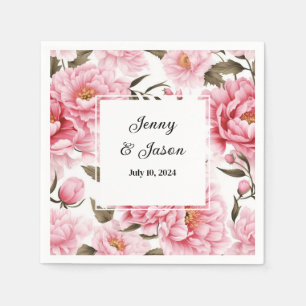 Custom Wedding Pink Peonies Paper Napkins