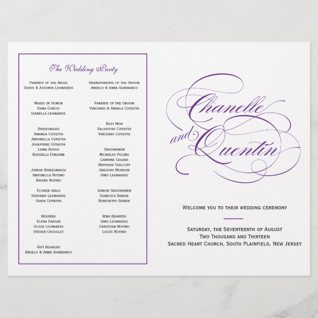Custom Wedding Program - Purple (Front)