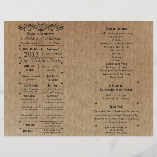 Custom Wedding Program Template for Fan (Front)