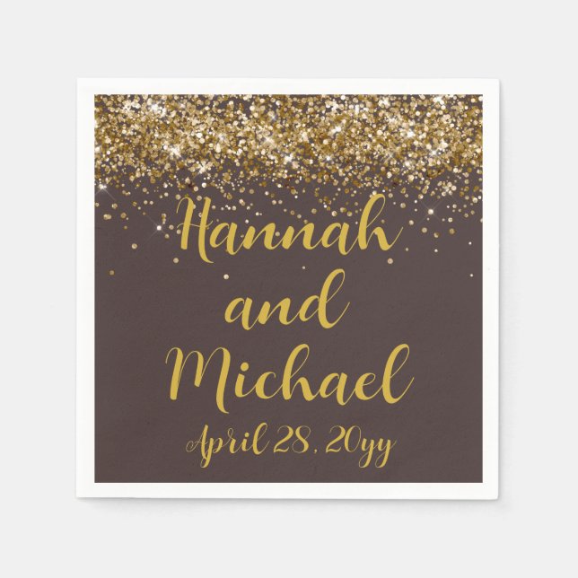 Custom Wedding Reception Brown & Gold Personalized Napkin (Front)