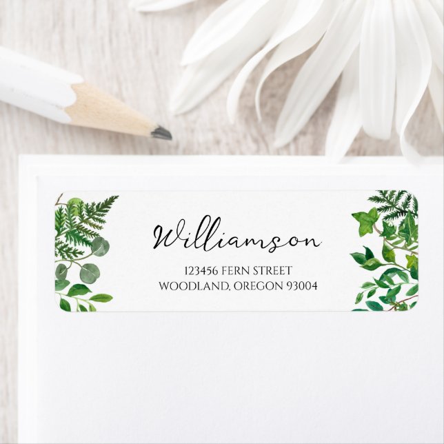 Custom Wedding Return Address Label | Nature Ferns (Insitu)
