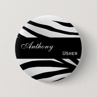 Custom Wedding Role Black White Tiger Print 2 Inch Round Button