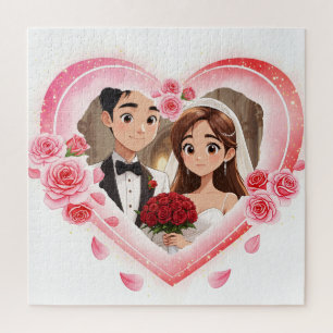 Custom Wedding – Romantic Watercolor Heart  Jigsaw Puzzle