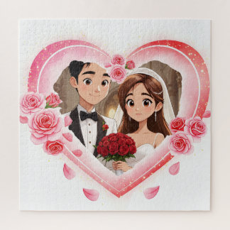 Custom Wedding – Romantic Watercolor Heart Jigsaw Puzzle