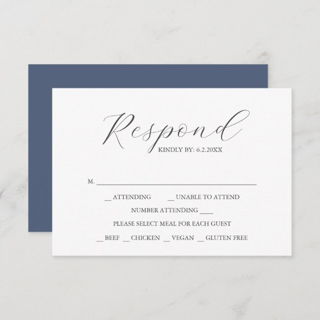 Custom Wedding RSVP Cards Navy Blue (Devant / Derrière)