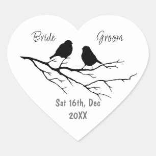 Custom Wedding Save Date Bird Silhouette Couple Heart Sticker