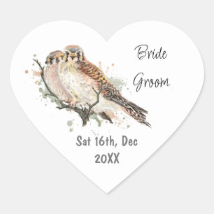 Custom Wedding Save Date Kestrel Bird Couple Heart Sticker