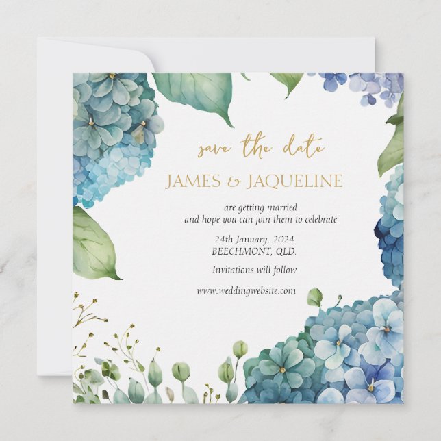 Custom Wedding Save the Date Hydrangeas (Front)