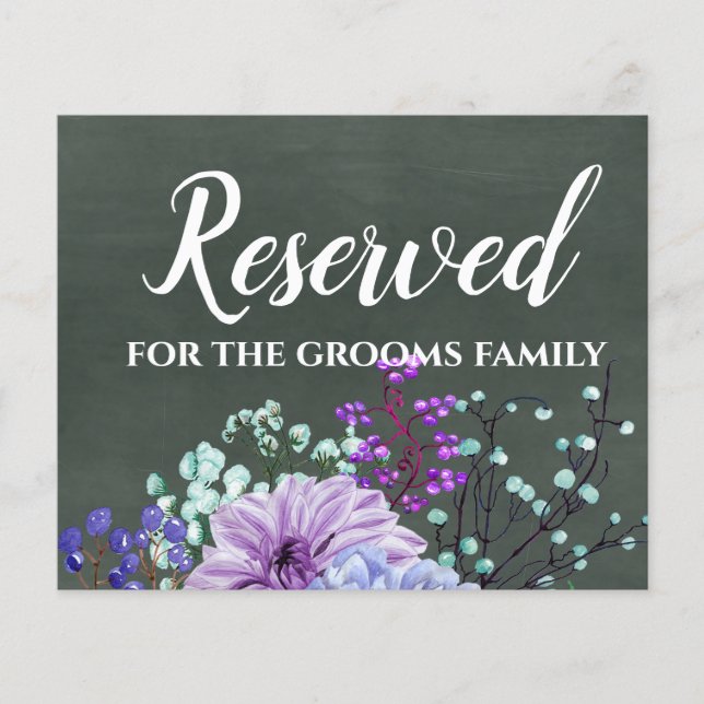 Custom Wedding Signs Chalkboard Purple Mint Floral (Front)