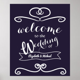 Custom Wedding Signs Navy Blue Yellow Sunflowers